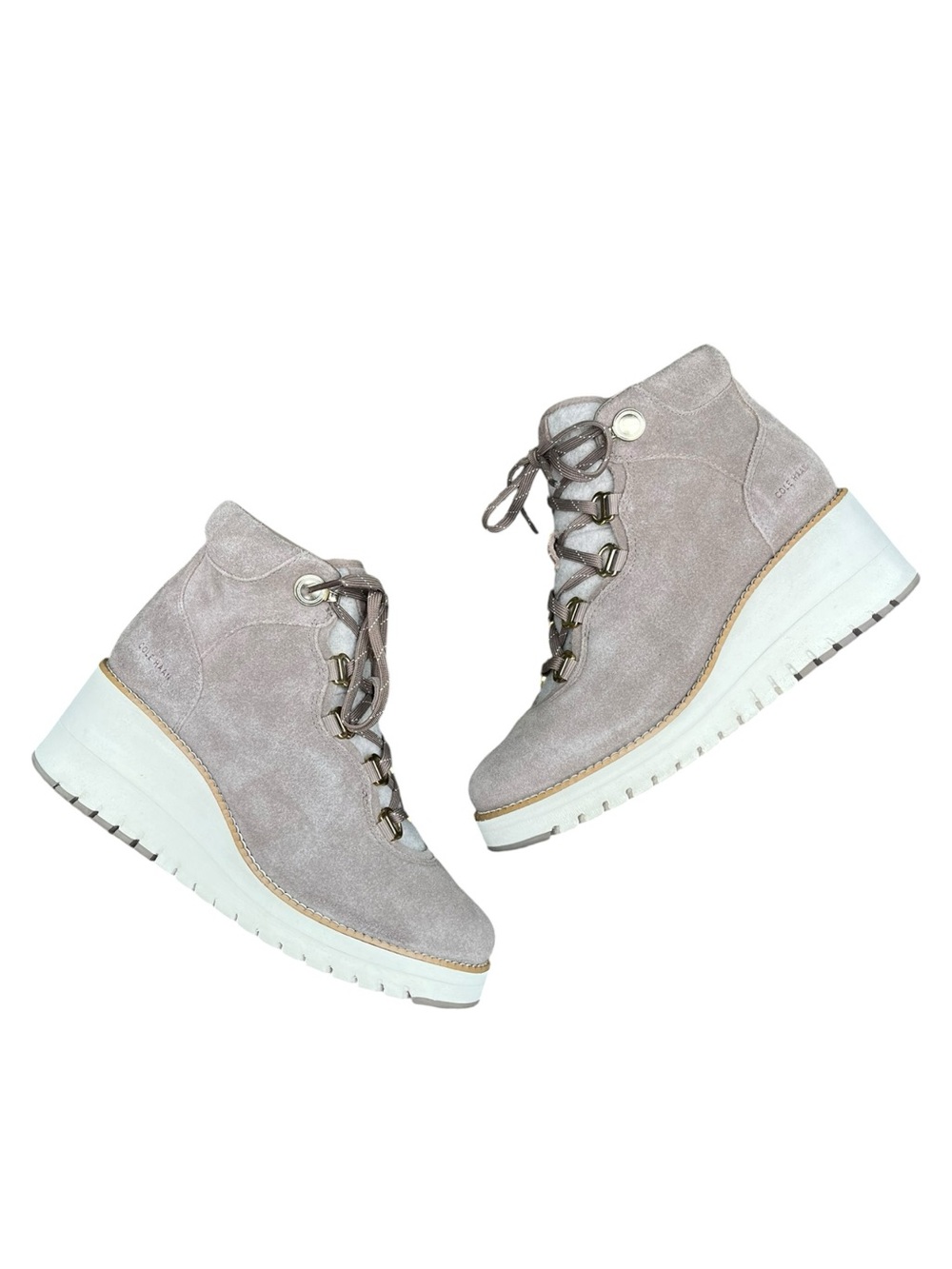 Cole Haan ZEROGRAND ZG City Lace Up Wedge Hiker Boots Gray Suede Womens Size 7 B